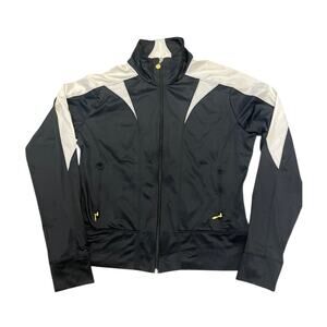 Nike Womens XL Black White Colorblock Full Zip Track Jacket #6 Stars Back Fitted